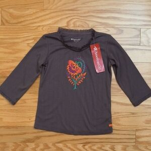 American Girl Charcoal 3/4 Sleeve w/ Colorful Heart, Size S 7/8 NWT